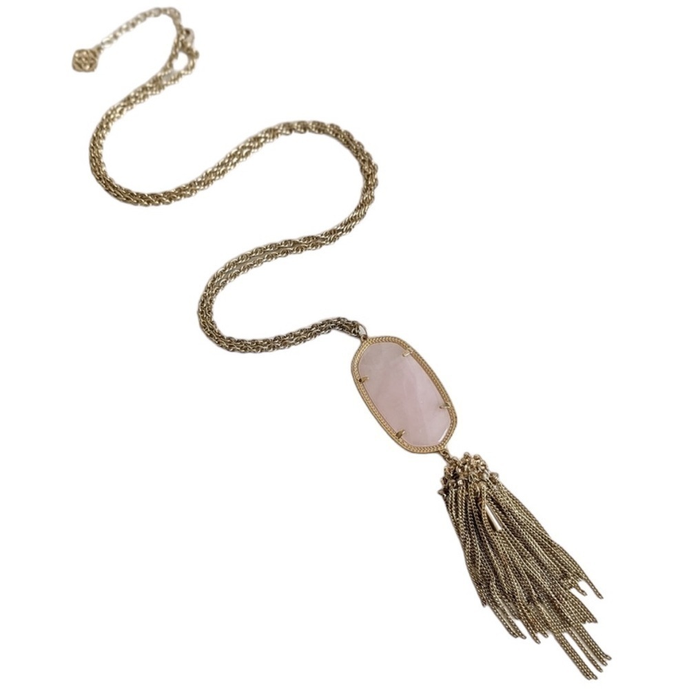 Kendra Scott Rose Quartz Rayne Gold Plated Tassel Necklace
